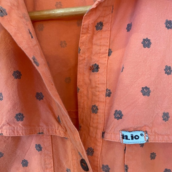 Ilio Womens Vintage Orange Button Up Short Sleeve Top - Picture 6 of 7